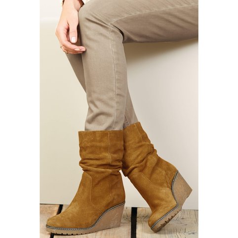 3 suisses Bottines en cuir a talon compense avec semelle en crepe Femme Next