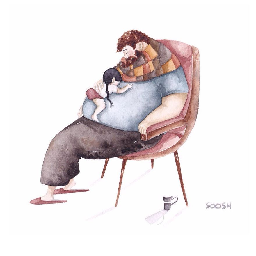 calin entre un papa et sa fille dessin soosh