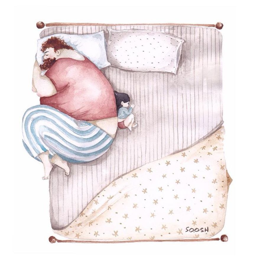 dormir lit papa et petite fille dessin soosh