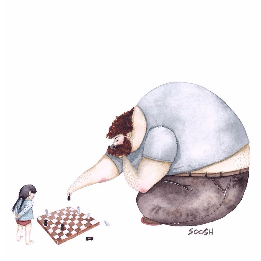 jouer aux echecs papa et fille dessin soosh