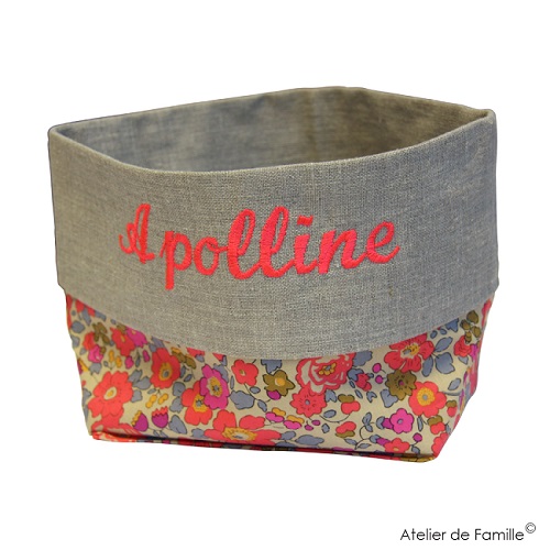 Paniere Lin et Liberty brodee atelier de famille cadeau naissance personnalisable