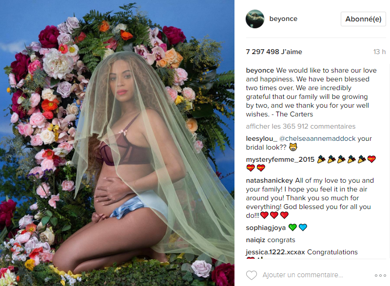 beyonce enceinte de jumeaux instagram