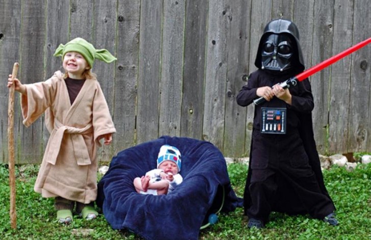Enfants en yoda, R2D2 et dark Vador